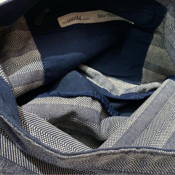 Women's Thirty-One Retro Metro Navy Striped Hobo Cross Body Bag - Picture 11 of 12